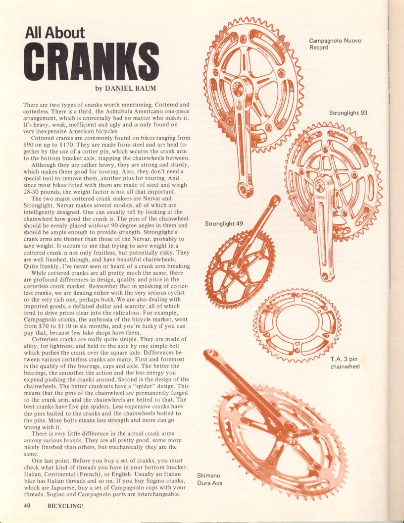 <------ Bicycling Magazine 06-1973 ------> All About Cranks