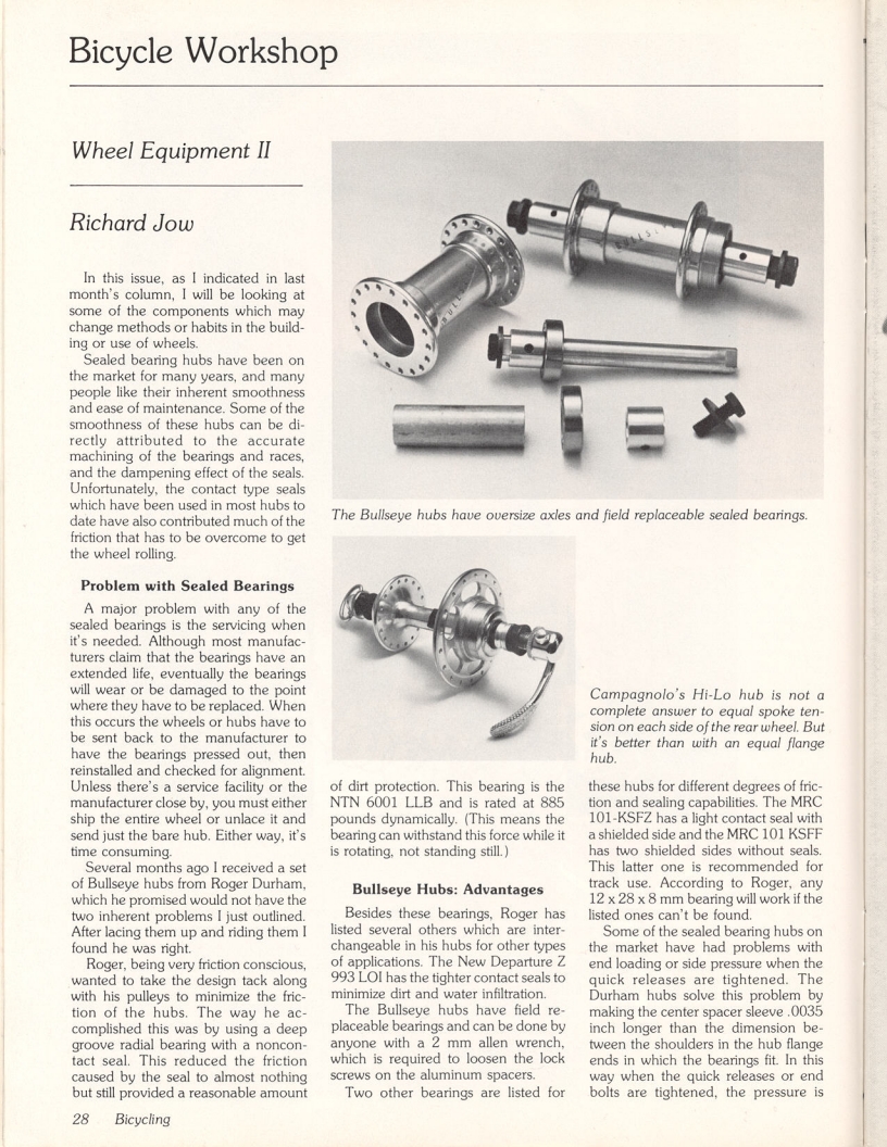 <------ Bicycling Magazine 06-1978 ------> Wheel Equipment - Part 2