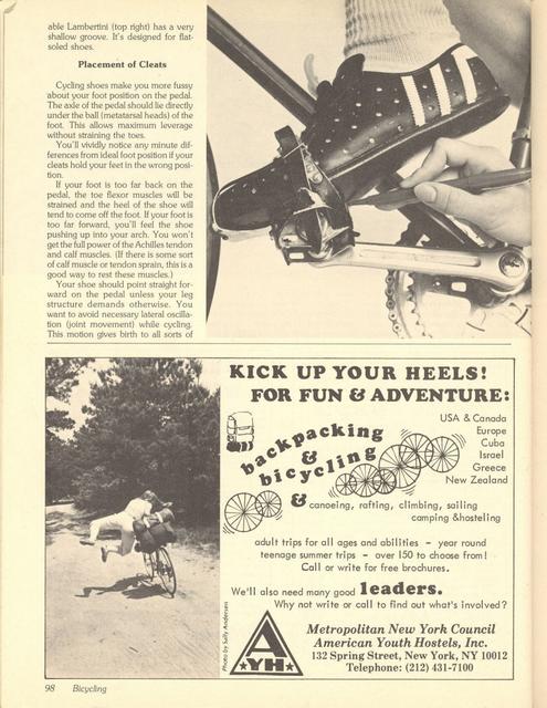 <------ Bicycling Magazine 03-1980 ------> Selecting, Placing, And Installing Cleats