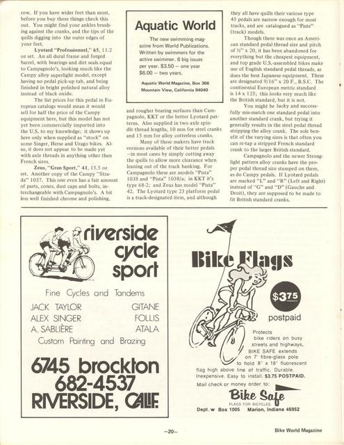 <---------- Bike World 08-1973 ----------> All About Components - Part 2 - Headsets / Derailleurs / Pedals
