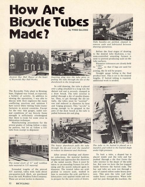 <------ Bicycling Magazine 08-1974 ------> How Are Bicycle Tubes Made?