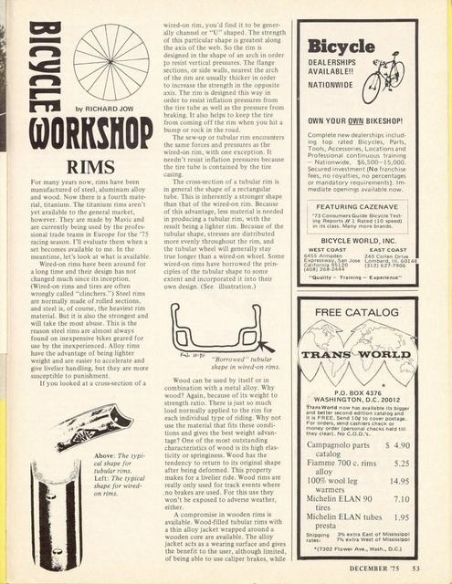 <------ Bicycling Magazine 12-1975 ------> Step By Step Wheels - Part 3 - Rims
