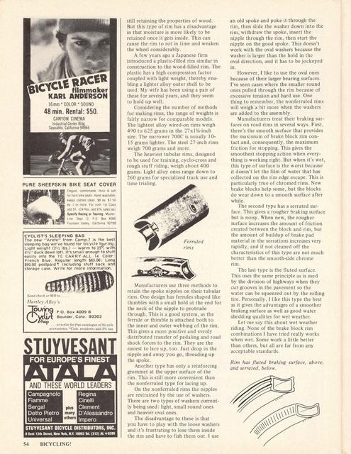 <------ Bicycling Magazine 12-1975 ------> Step By Step Wheels - Part 3 - Rims