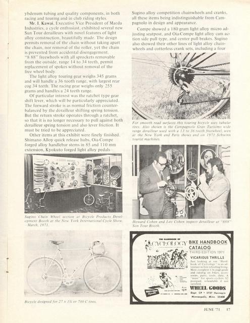 <------ Bicycling Magazine 06-1971 ------> 1970 Paris Salon de Bicyclette / 1971 New York City Cycle Show