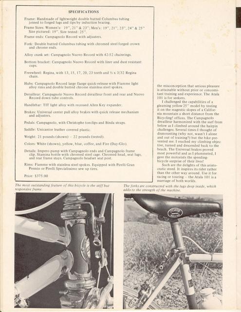 <------ Bicycling Magazine 08-1972 ------> Atala Professional