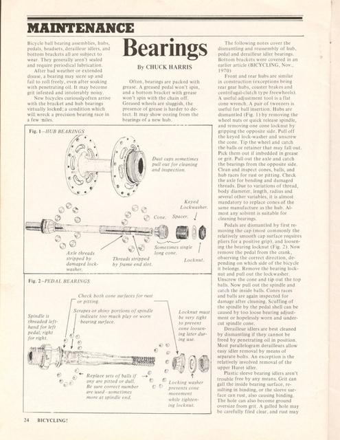 <------ Bicycling Magazine 01-1971 ------> Bearing Maintenance