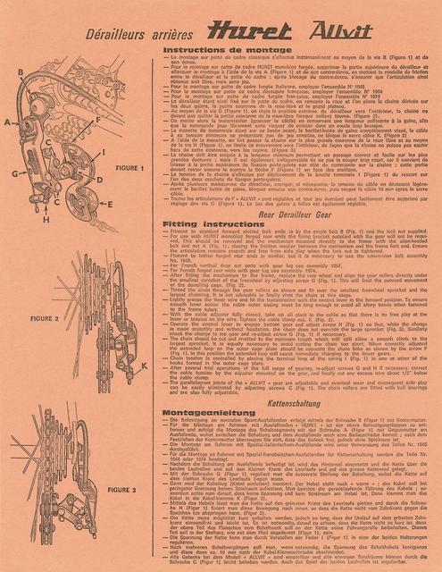 Huret Allvit / Luxe / Svelto / 700 fitting instructions (1971)