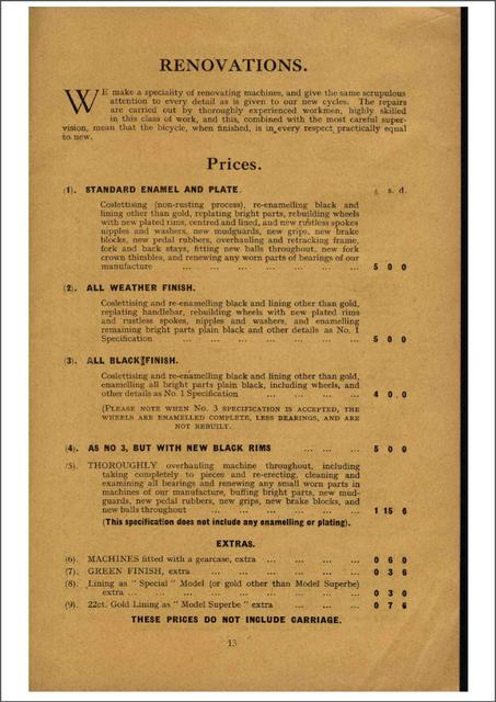 Raleigh spares price list (1928)