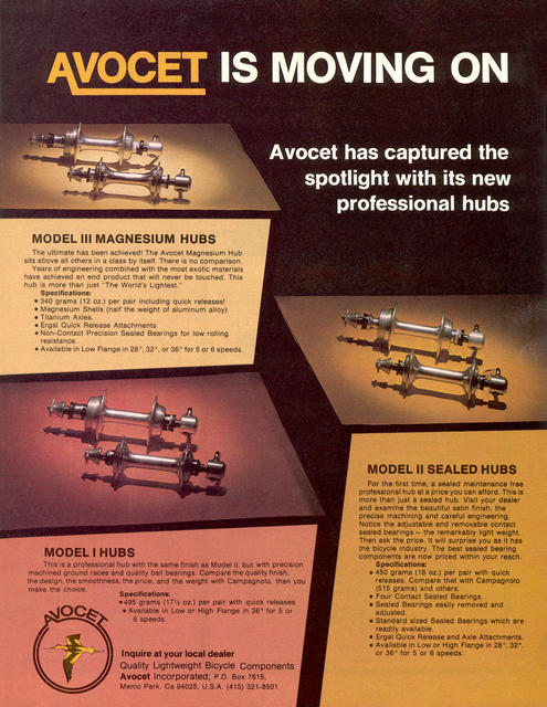 Avocet models I, II, III hubs advertisement (04-1978)