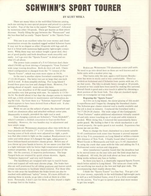 <---------- Bike World 08-1972 ----------> Schwinn Sport Tourer