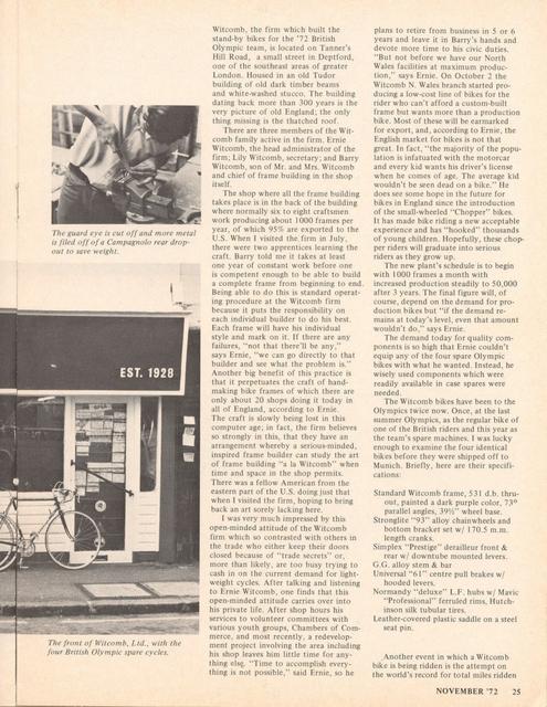 <------ Bicycling Magazine 11-1972 ------> Witcomb, Ltd.