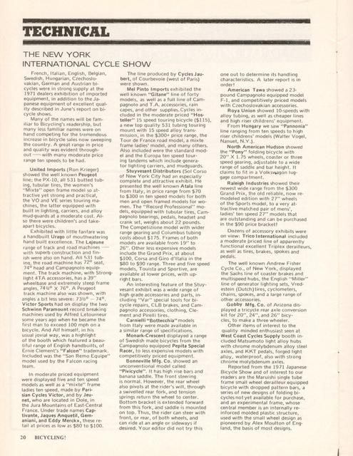 <------ Bicycling Magazine 08-1971 ------> 1971 New York International Cycle Show