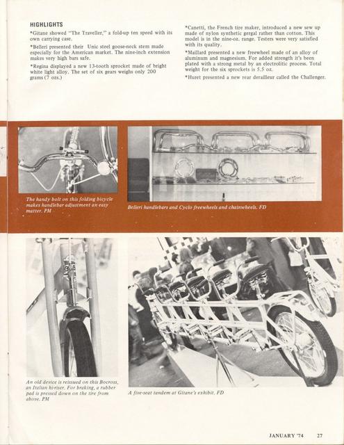 <------ Bicycling Magazine 01-1974 ------> 1973 Paris Show Salon de Bicyclette - Part 2