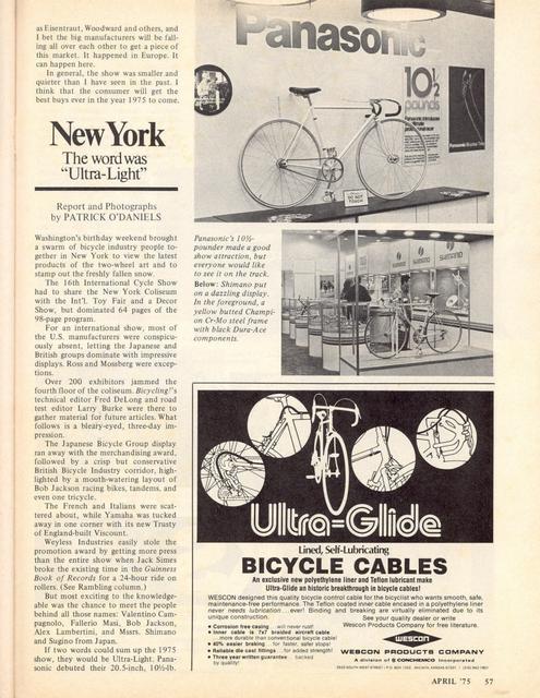 <------ Bicycling Magazine 04-1975 ------> 1975 Miami Bicycle Dealers Association Show  / 1975 New York City Cycle Show