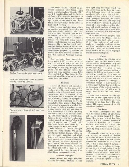 <------ Bicycling Magazine 02-1976 ------> 1976 Milan Bicycle Show