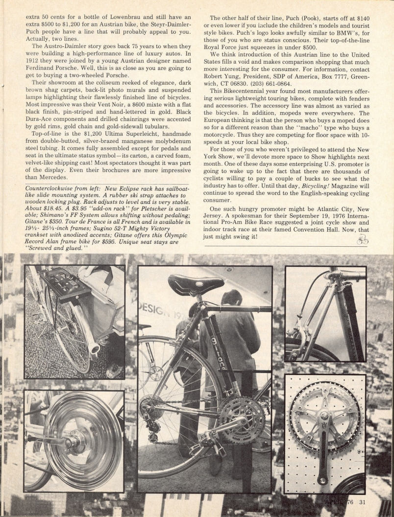 <------ Bicycling Magazine 04-1976 ------> 1976 New York City Cycle Show - Part 1