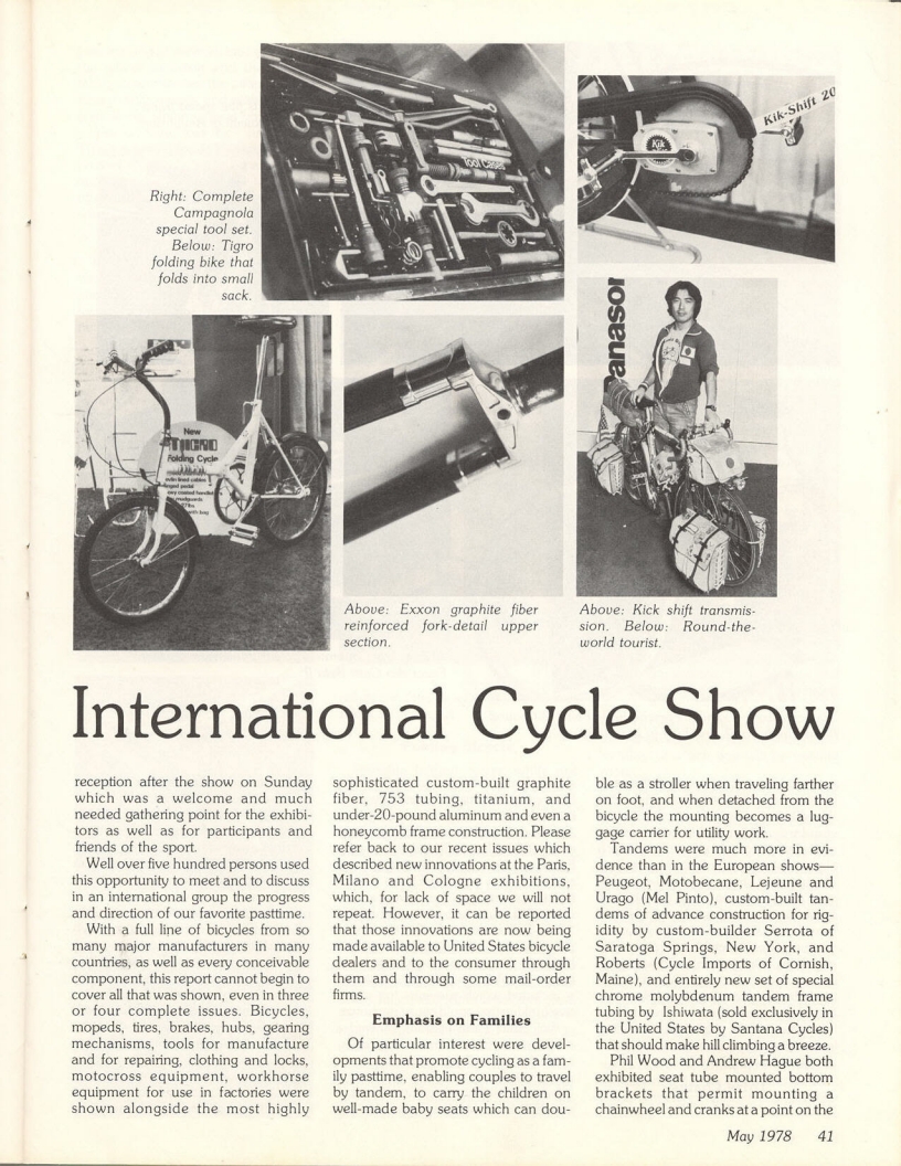 <------ Bicycling Magazine 05-1978 ------> 1978 New York City Cycle Show