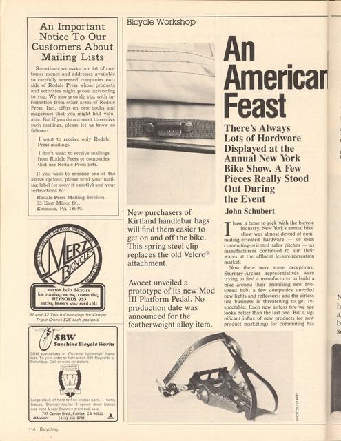 <------ Bicycling Magazine 06-1980 ------> 1980 New York City Cycle Show