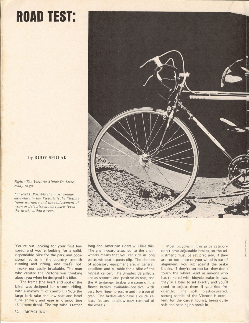 <------ Bicycling Magazine 09-1972 ------> Victoria 647D Alpine DeLuxe