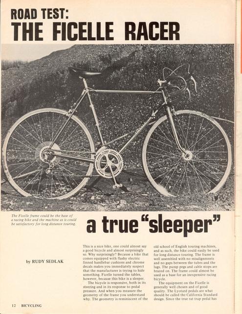 <------ Bicycling Magazine 12-1972 ------> Ficelle Racer