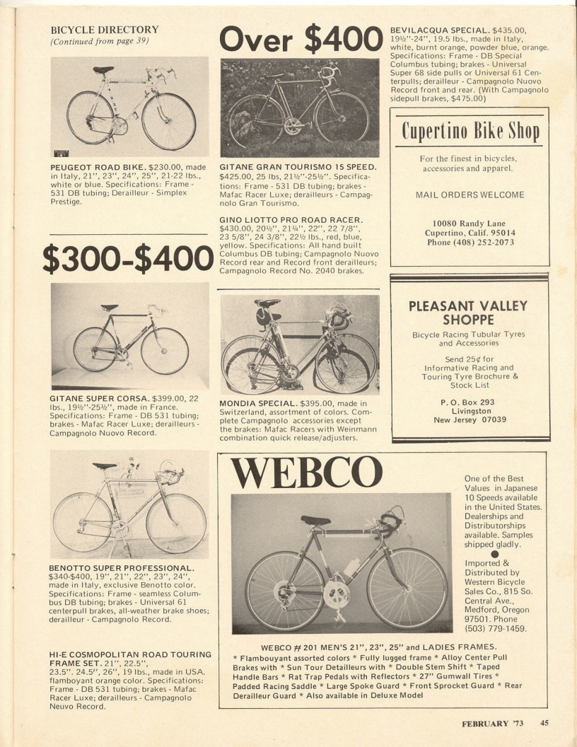 <------ Bicycling Magazine 02-1973 ------> 1973 Bicycle Showcase