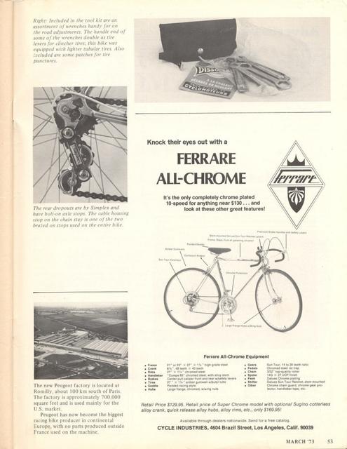 <------ Bicycling Magazine 03-1973 ------> Peugeot PX-10