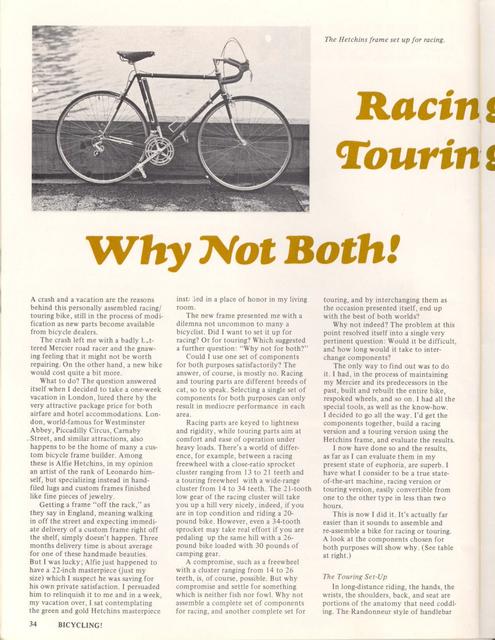 <------ Bicycling Magazine 06-1973 ------> Hetchins Racing / Touring