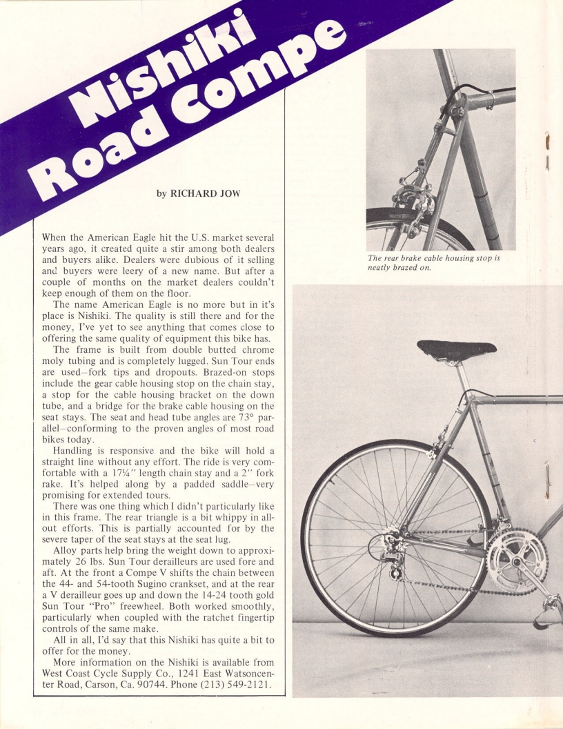 <------ Bicycling Magazine 07-1973 ------> Nishiki Road Compe