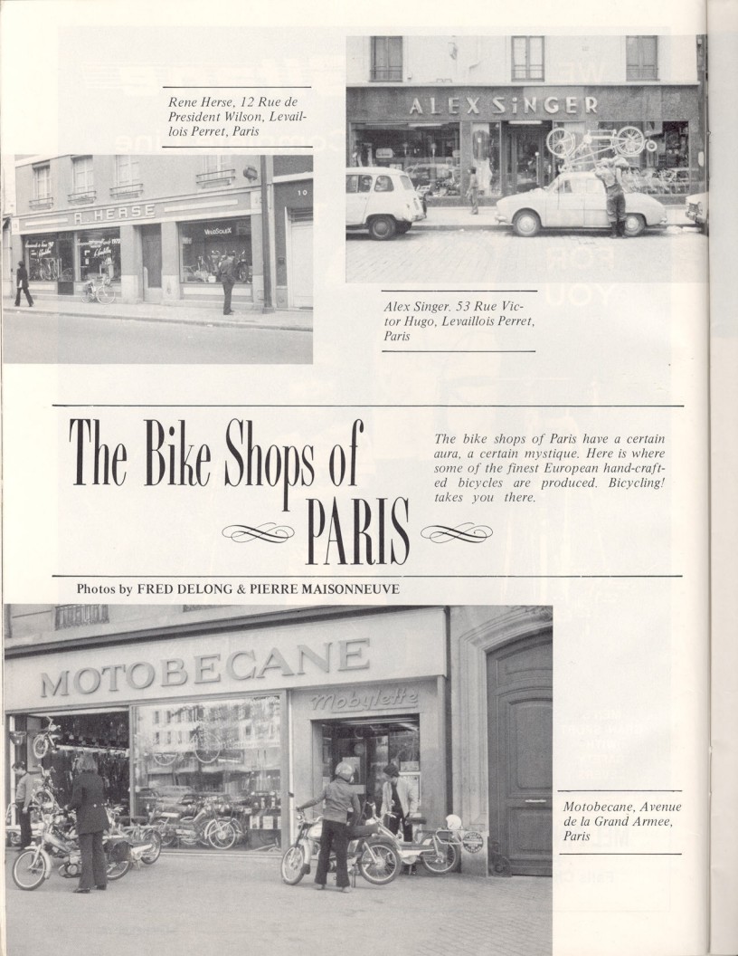 <------ Bicycling Magazine 11-1973 ------> The Bike Shops of Paris