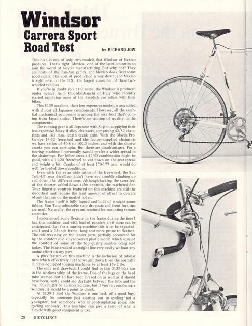 <------ Bicycling Magazine 12-1973 ------> Windsor Carrera Sport