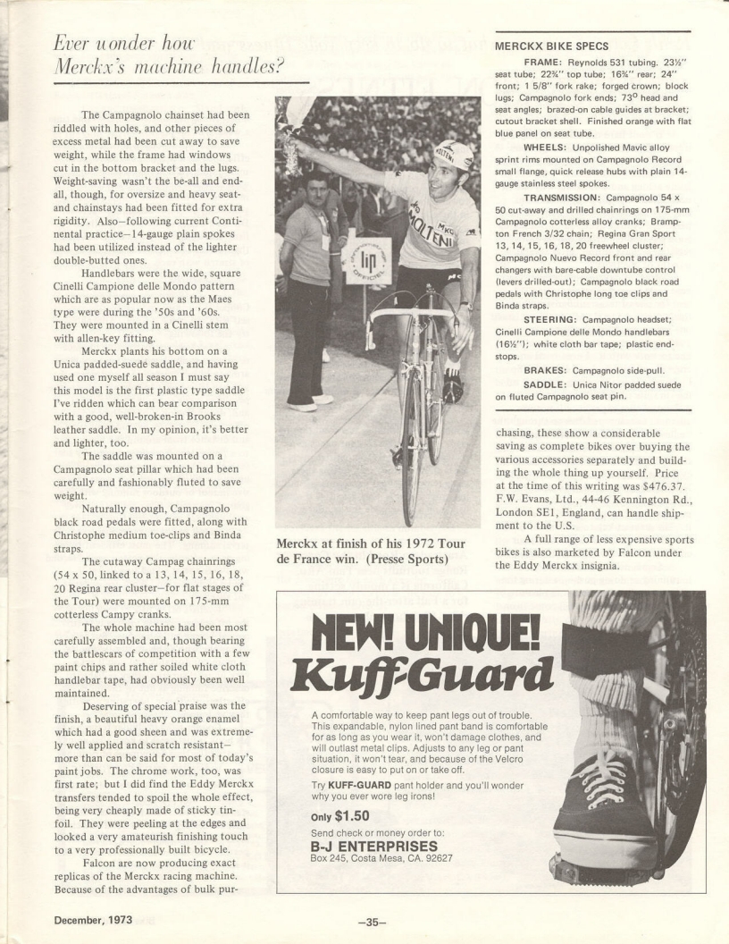 <---------- Bike World 12-1973 ----------> Falcon Merckx (1973 TdF winning bike)