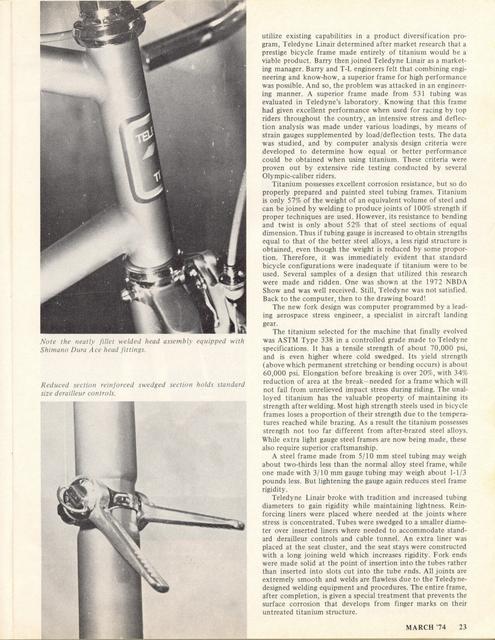 <------ Bicycling Magazine 03-1974 ------> Teledyne Titan