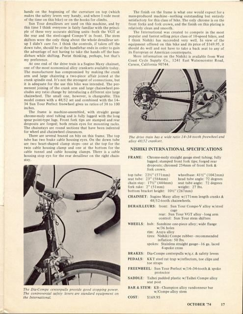 <------ Bicycling Magazine 10-1974 ------> Nishiki International