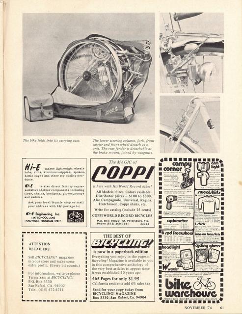 <------ Bicycling Magazine 11-1974 ------> Fuji Take-Apart Bike