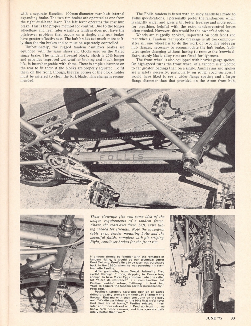 <------ Bicycling Magazine 06-1975 ------> Follis Tandem