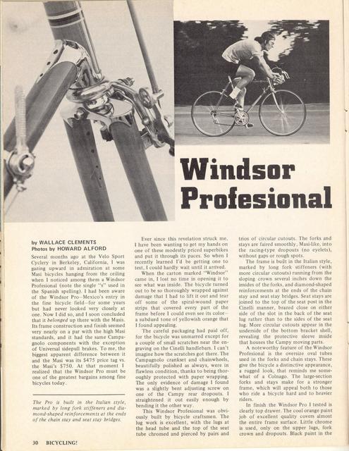 <------ Bicycling Magazine 10-1975 ------> Windsor Professional