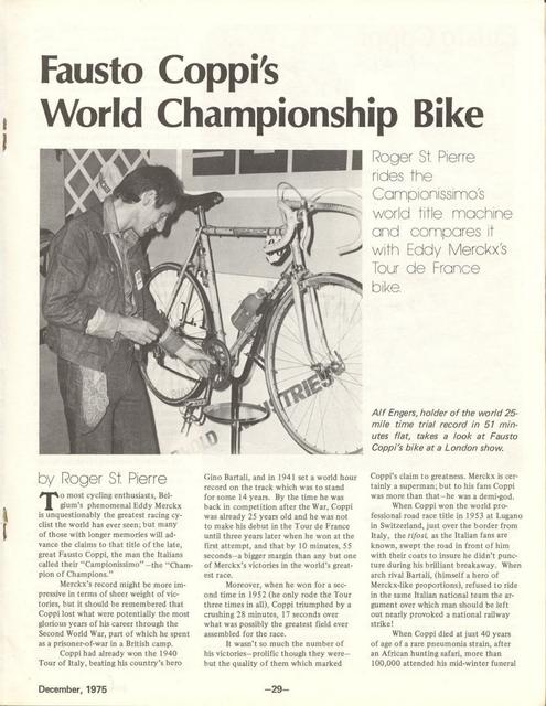 <---------- Bike World 12-1975 ----------> 1953 Fausto Coppi CdM Bianchi (Pelossi)