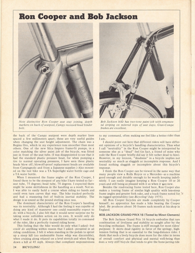 <------ Bicycling Magazine 02-1976 ------> Ron Cooper / Bob Jackson