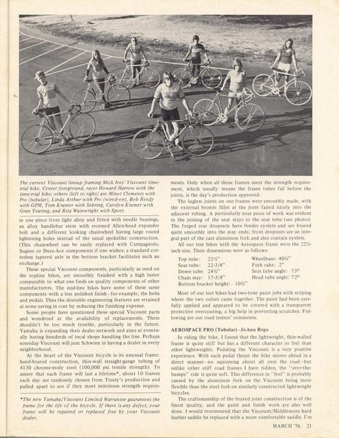 <------ Bicycling Magazine 03-1976 ------> Viscount product line