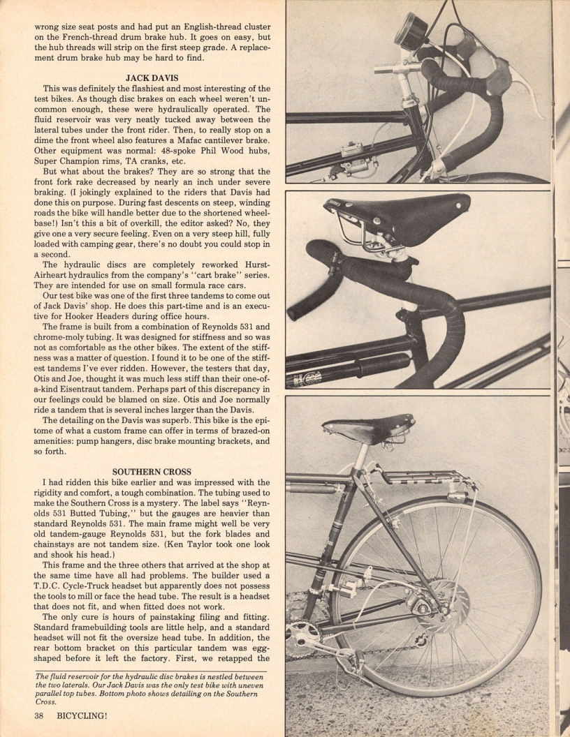 <------ Bicycling Magazine 08-1976 ------> Top 5 Tandems - Jack Davis / Urago / Gitane / Jack Taylor / Southern Cross