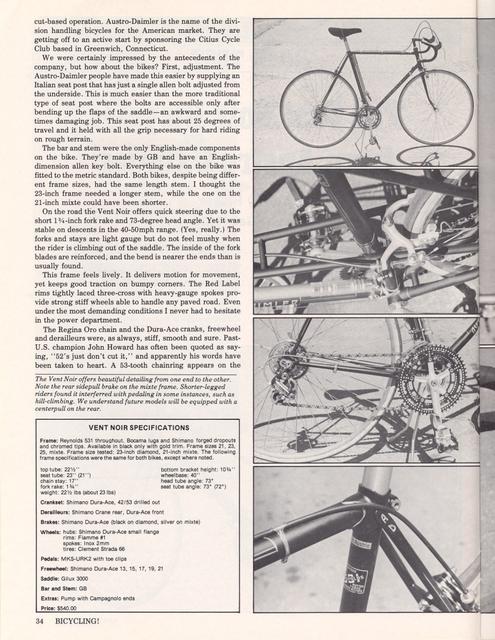 <------ Bicycling Magazine 11-1976 ------> Austro Daimler Vent Noir