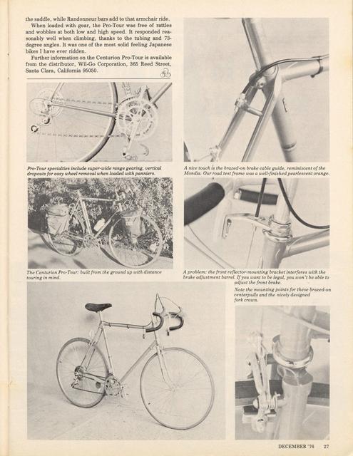 <------ Bicycling Magazine 12-1976 ------> Special Centurion Pro-Tour