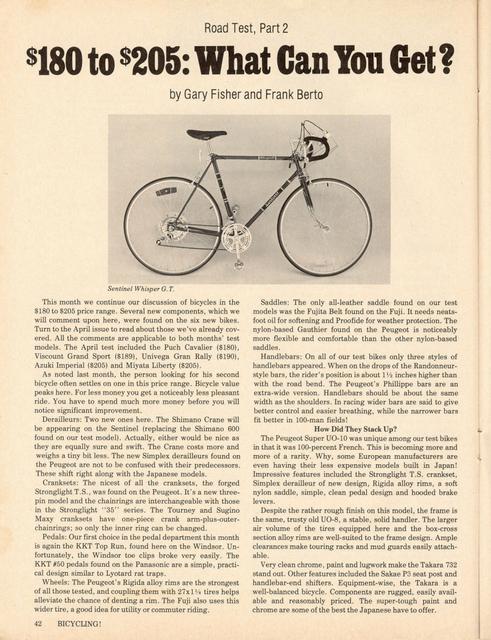 <------ Bicycling Magazine 05-1977 ------> Bicycles from $180 to $205 - Part 2