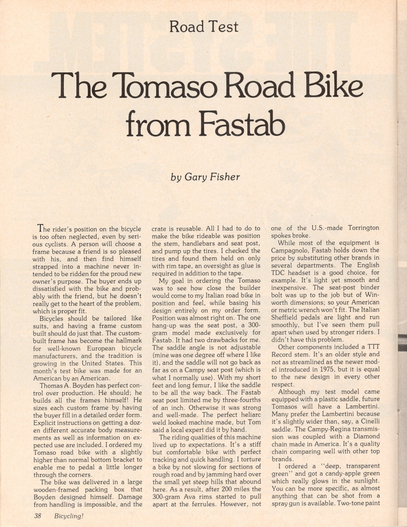 <------ Bicycling Magazine 06-1977 ------> Fastab Tomaso