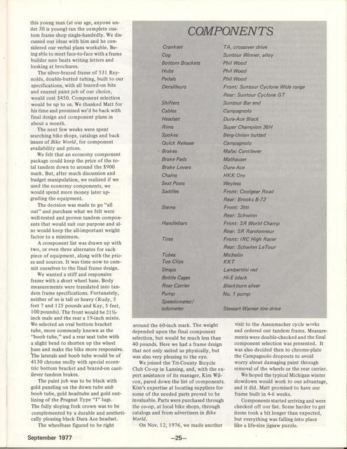 <---------- Bike World 09-1977 ----------> Assemmacher Tandem