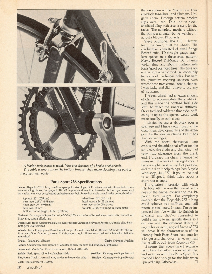 <------ Bicycling Magazine 10-1977 ------> Paris Sport 753