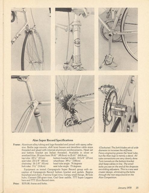 <------ Bicycling Magazine 01-1978 ------> Alan Super Record