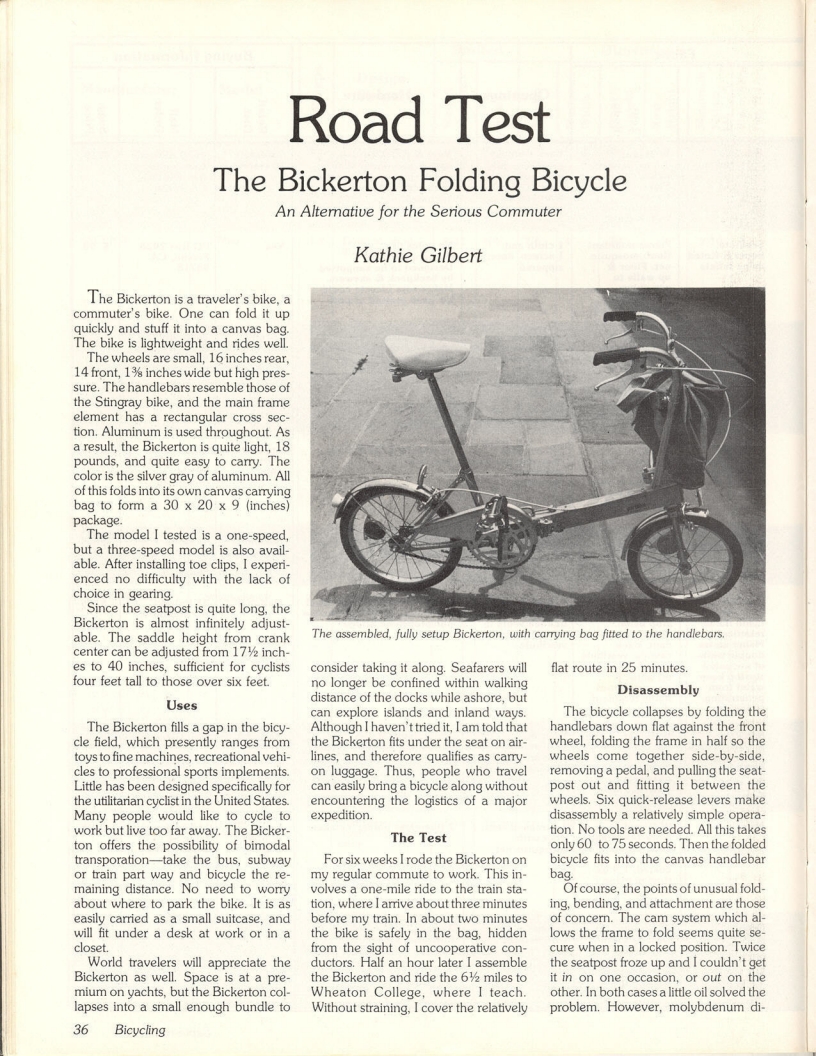 <------ Bicycling Magazine 09-1978 ------> Bickerton Folding Bicycle