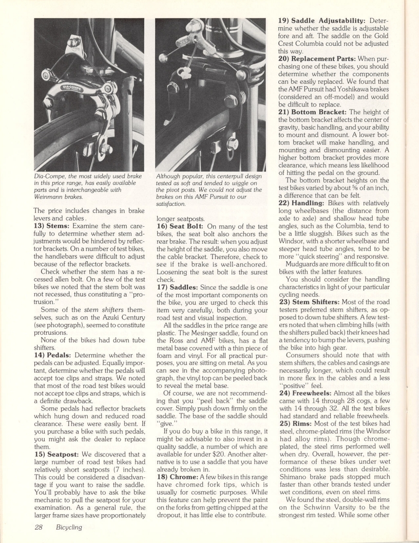 <------ Bicycling Magazine 10-1978 ------> Consumer’s Guide To $100 to $150 Bikes