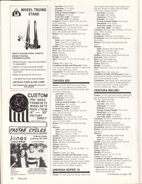 <------ Bicycling Magazine 10-1978 ------> Consumer’s Guide To $100 to $150 Bikes